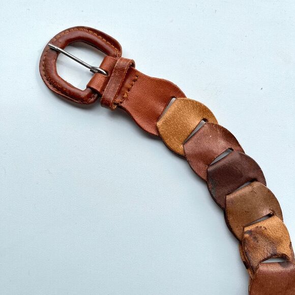 Vintage 70s Woven Leather Belt, Made in England, Adjustable Size Small - Picture 4 of 9